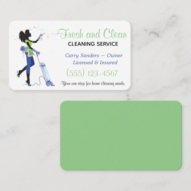 Trendy Maid House Reinigungsservice Business Card Visitenkarte (Vorne/Hinten)