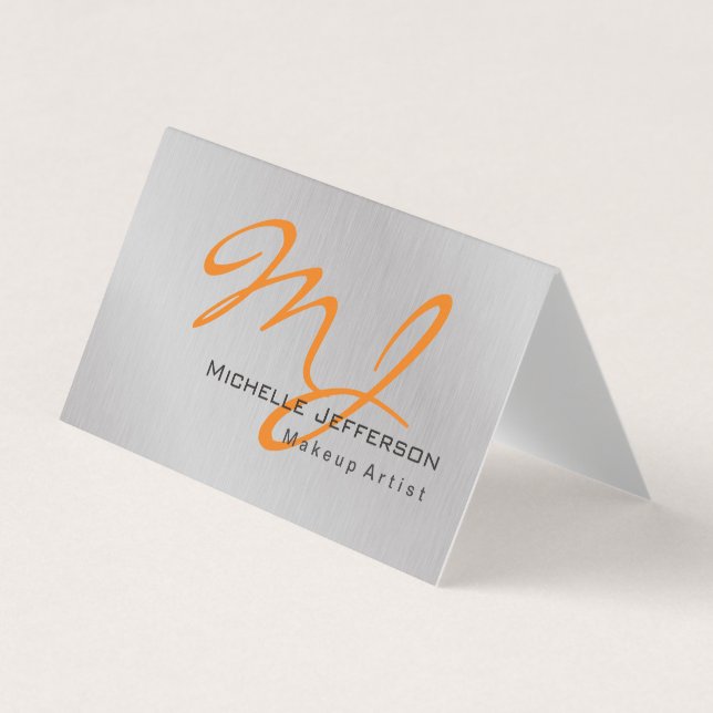 Trendy Makeup Artist Silver Gray Orange Monogram Visitenkarten (Vorderseite)