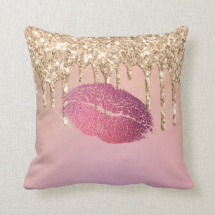 Trendy Makeup Lip Kiss Rose Gold Glitzer Tropfen Kissen
