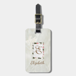 Trendy Marble, Blumen-Rahmen Monogram Personalisie Gepäckanhänger