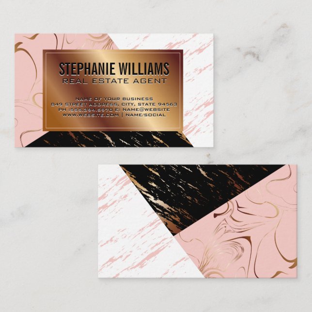 Trendy Marble Color Block | Gold Metallic Visitenkarte (Vorne/Hinten)