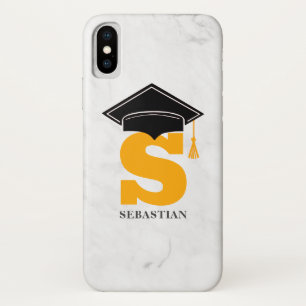 Trendy Marble Graduation Cap Tassel Name Monogram Case-Mate iPhone Hülle