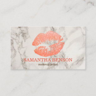 Trendy Marble Rose Gold Lips Makeup Artist Visitenkarte