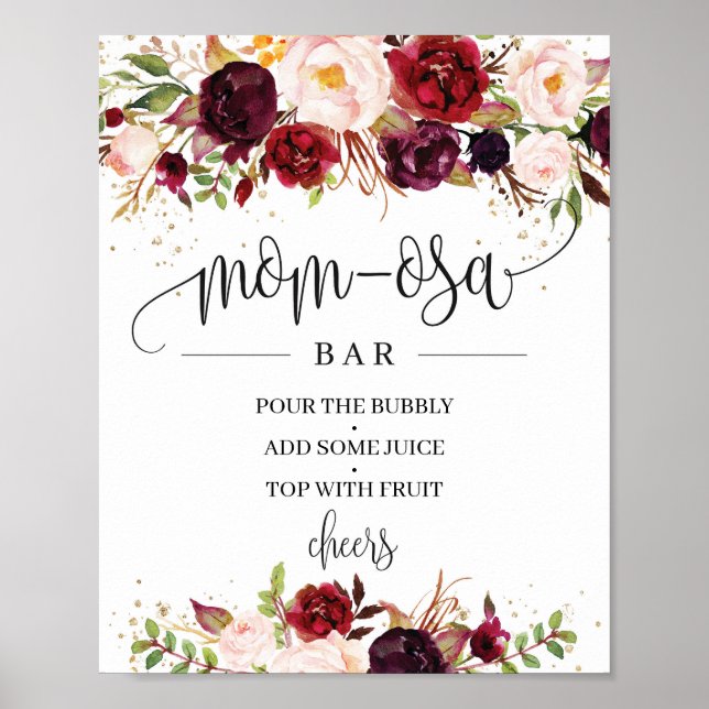 Trendy marsala burgundy boho Mom-osa Bar sign Poster (Vorne)