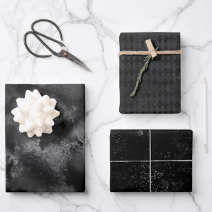 Trendy Matte Black und Gray Grunge Texture Geschenkpapier Set