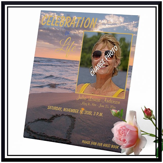 Trendy Memorial Funeral Beach Sunset Pedestal Schi Sockelschild (Von Creator hochgeladen)