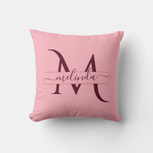 Trendy Merlot Burgundy Pink Monogram Feminine Kissen