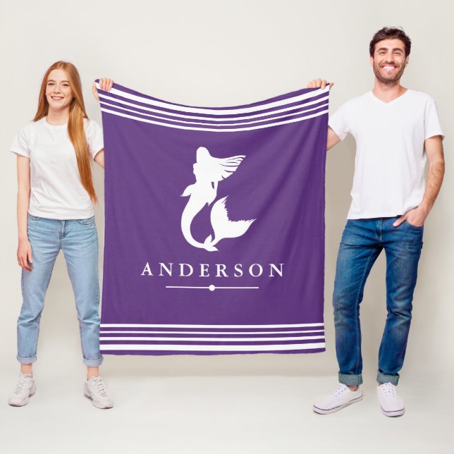 Trendy Mermaid Silhouette & White Stripes Fleecedecke (Beispiel)