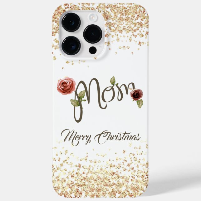 Trendy Merry Christmas Flower & Sparkling Mama Case-Mate iPhone 14 Pro Max Hülle (Rückseite)