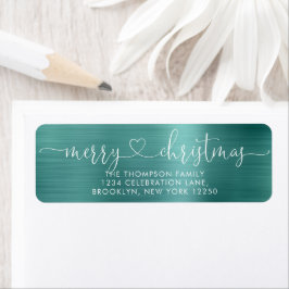 Trendy Merry Christmas Heart Script Metallic Aquam
