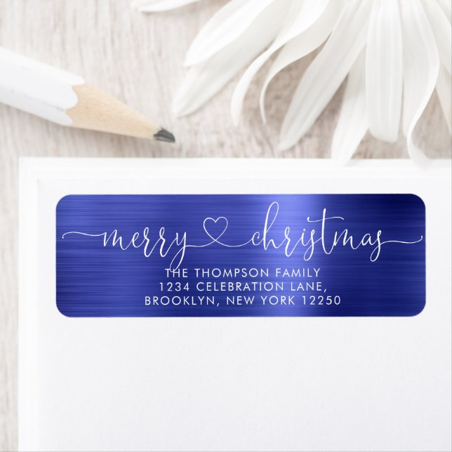Trendy Merry Christmas Heart Script Metallic Blue (Insitu)
