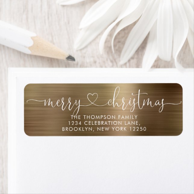 Trendy Merry Christmas Heart Script Metallic Gold (Insitu)
