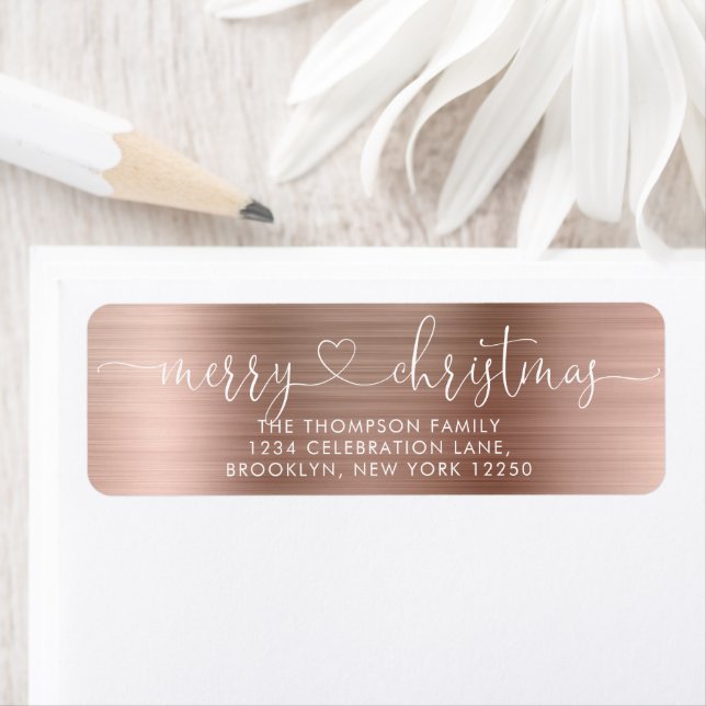 Trendy Merry Christmas Heart Script Metallic Rose (Insitu)