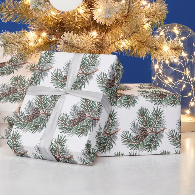Trendy Merry Christmas Pine Cones and Branches     Geschenkpapier (Feiertage)
