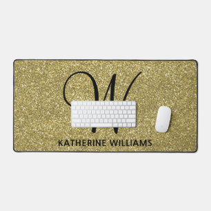Trendy Metallic Glitzer Gold Light Mit Monogramm Schreibtischunterlage