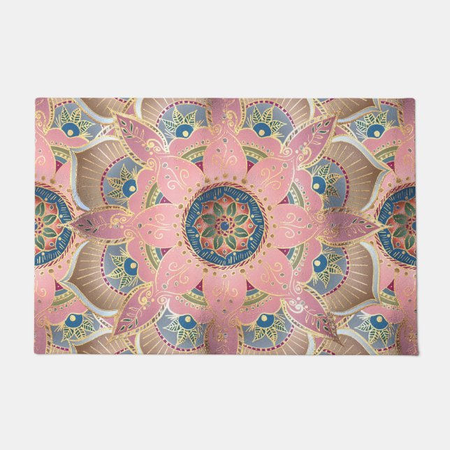 Trendy Metallic Gold und Pink Mandala Design Fußmatte (Vorderseite)