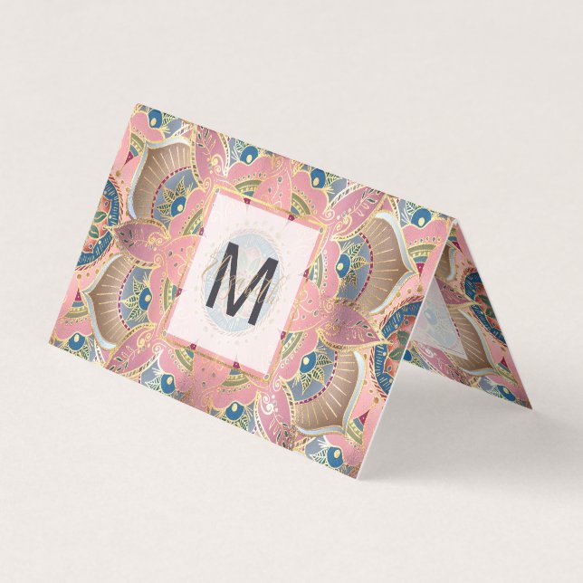 Trendy Metallic Gold und Pink Mandala Design Visitenkarten (Vorderseite)