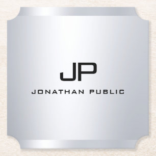 Trendy Metallic Look Imitat Silver Monogram Templa Untersetzer