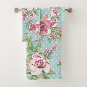 Trendy mignon rose féminin avec points motif bleu