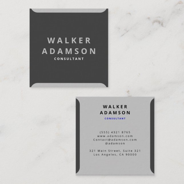 Trendy Minimal Silver & Matte Black Quadratische Visitenkarte (Vorne/Hinten)