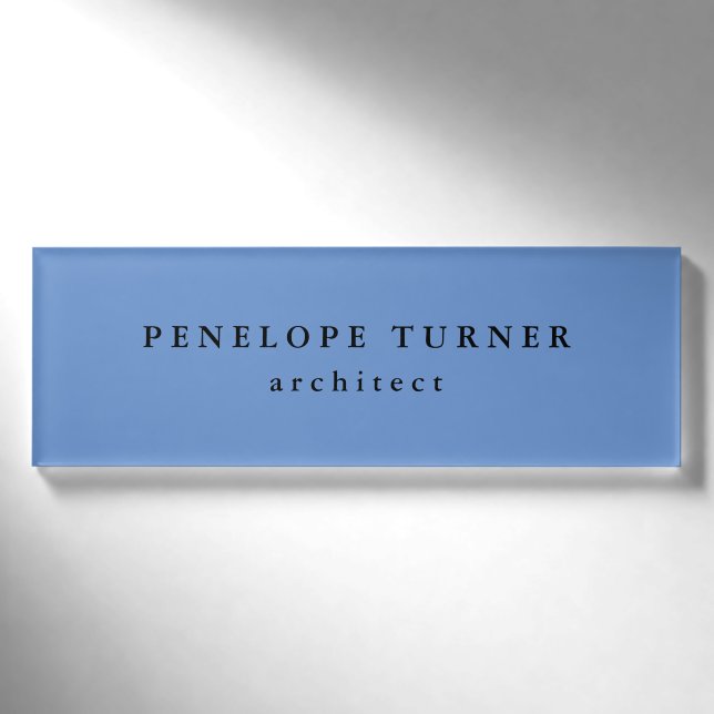 Trendy Minimalistisch Cornflower Blue Beruflich Namenschild (Vorderseite)