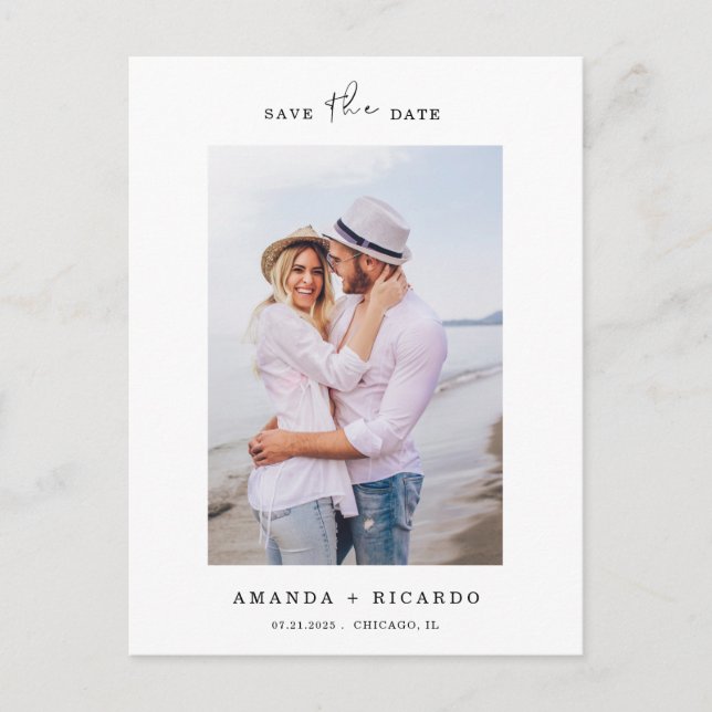 Trendy Minimalistisch Foto Wedding Ankündigungspostkarte (Vorderseite)