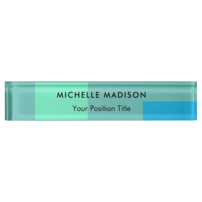 Trendy Minimalistisch Green Blue Namensplakette (Vorderseite)