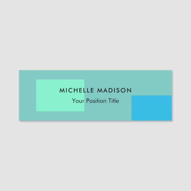 Trendy Minimalistisch Green Blue Namensschild (Vorderseite)