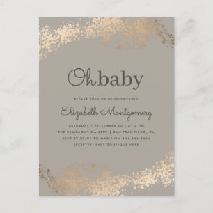 Trendy Minimalistisch Greige & Gold Oh Baby Dusche Einladungspostkarte