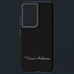 Trendy Minimalistisch Modern Black Script Individu Samsung Galaxy Hülle<br><div class="desc">Ein schlichtes, stylisches individuelle Name Typografie-Design in einem lässigen Skript-Schriftart in einfarbigen monochromen Schwarz-Weiß. Das perfekte Objekt für den Minimalisten. Ein auf Trend maßgeschneidertes Geschenk oder Accessoire für jeden Anlass. Debra Valencia, eine visionäre Oberflächenmuster-Künstlerin, Produktdesignerin und Unternehmerin mit Leidenschaft für Weltreisen, Handwerkstraditionen, Pop-Kunst und Mode-Trend, hat ihren eigenen Stil in...</div>