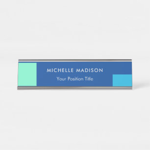 Trendy Minimalistisch Modern Blue Schreibtischnamensplakette