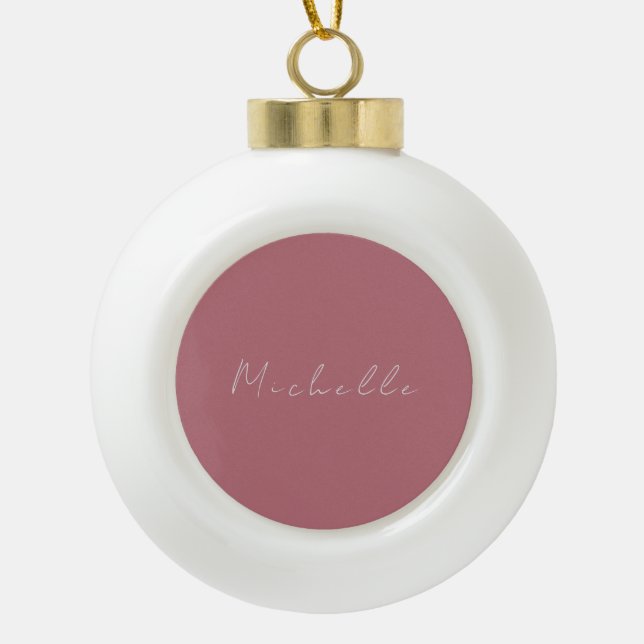 Trendy Minimalistisch Moderne handgeschriebene Ros Keramik Kugel-Ornament (Vorderseite)