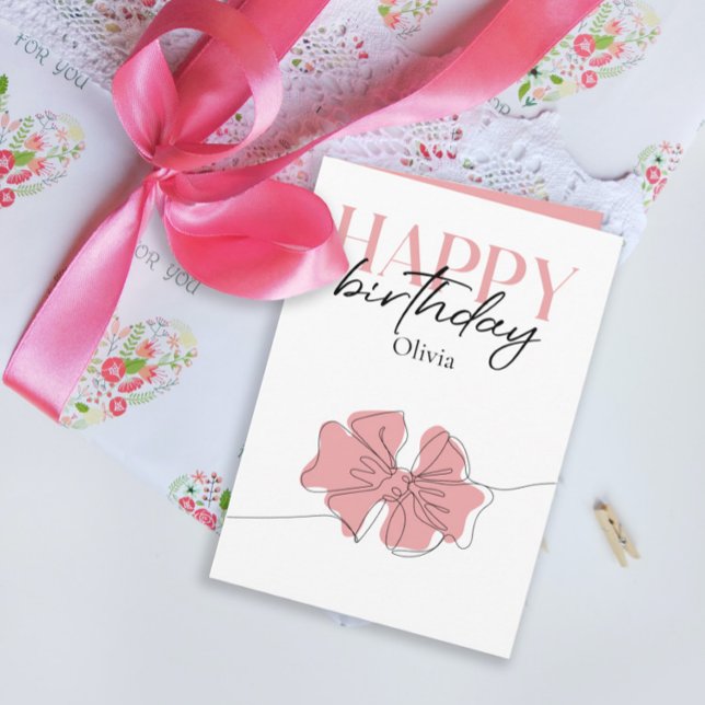 Trendy Minimalistisch Typografie Tied Bow Birthday Karte (Von Creator hochgeladen)