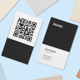 Trendy Minimalistischer Schwarz-weißer QR-Code Ver Visitenkarte