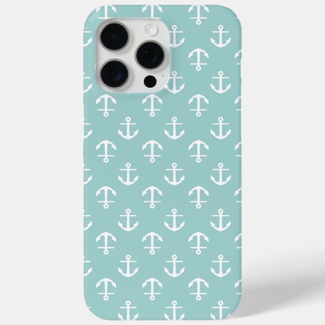 Trendy Mint Anchors Pattern iPhone 15 Pro Max Hülle (Rückseite)