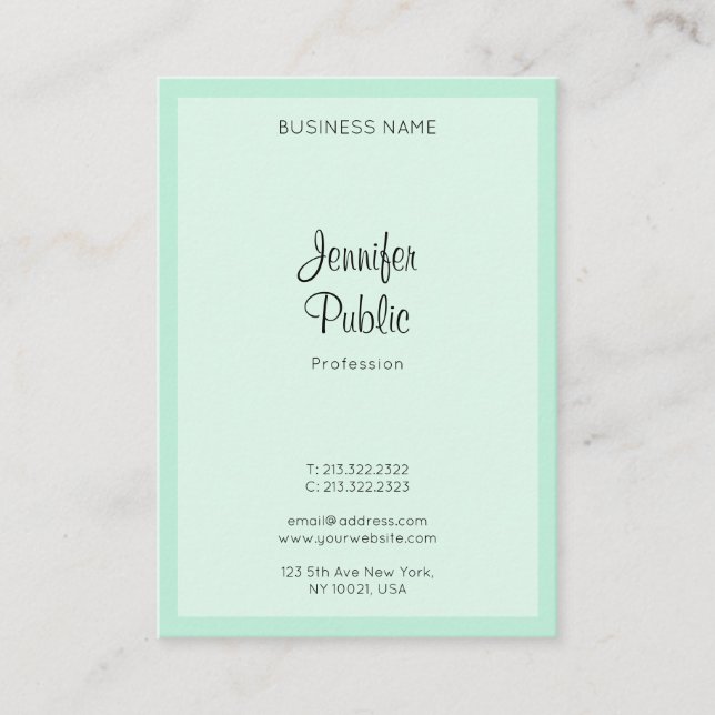 Trendy Mint Green Elegant Handgeschriebener Skript Visitenkarte (Vorderseite)