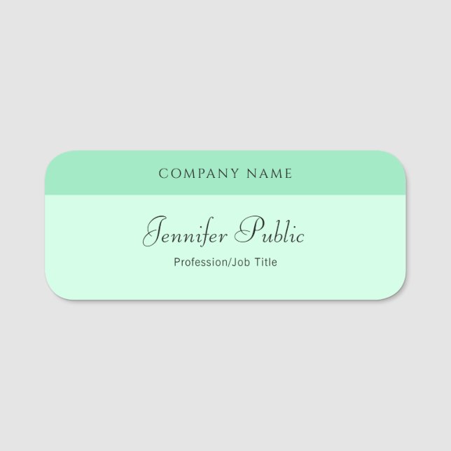 Trendy Mint Green Modern Handname Script Elegant Namensschild (Vorderseite)