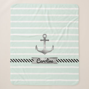 Trendy Mint Green Stripes und Aquarellanschor Sherpadecke
