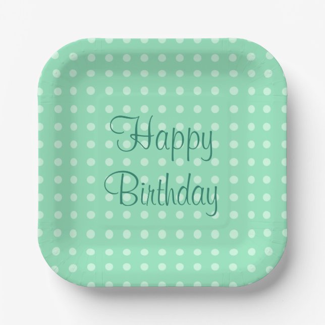 Trendy Mint Green Template Happy Birthday Text Dot Pappteller (Vorderseite)