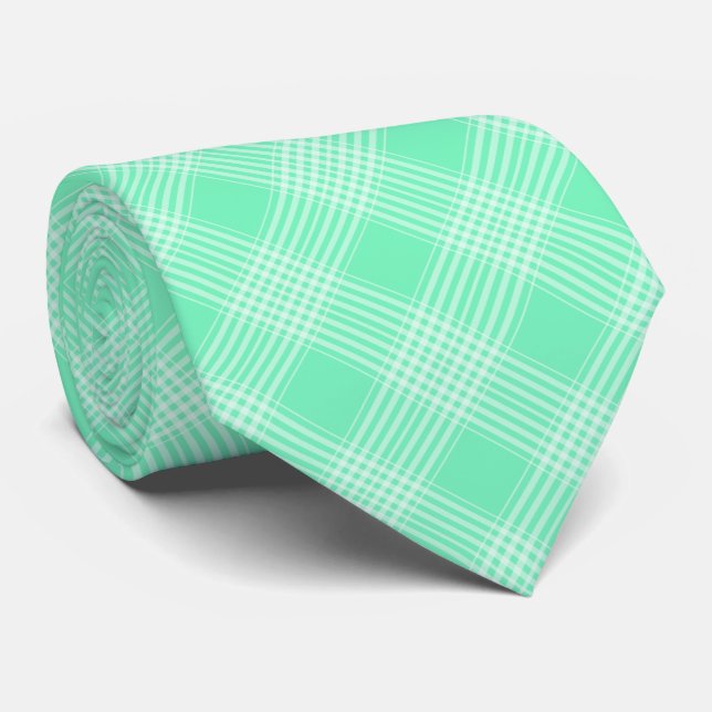 Trendy Mint Green und White Kariert Neck Tie Krawatte (Gerollt)