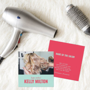 Trendy Mint Pink Hair Stylist Foto Quadratische Visitenkarte