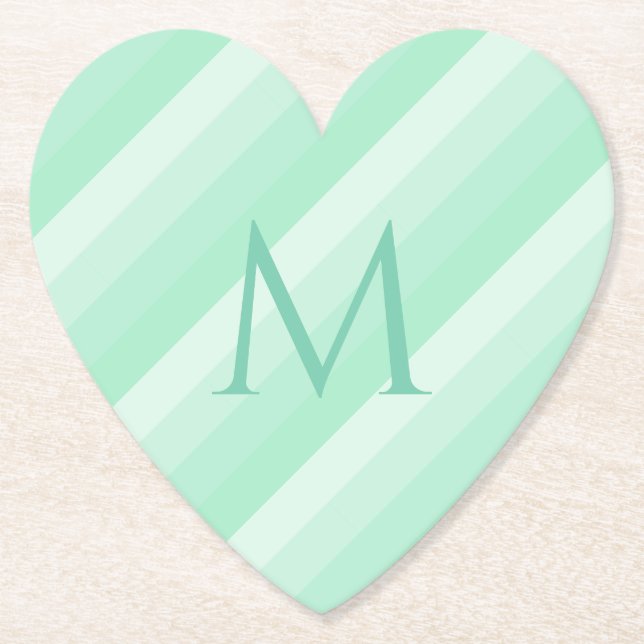 Trendy Minze Green Stripes Moderne Monogramm Vorla Untersetzer (Vorderseite)