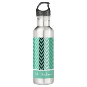 Trendy Minze Grüne Zickzack Streifen mit Namen Trinkflasche