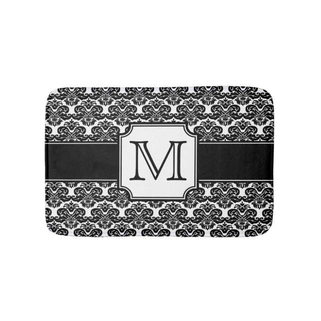 Trendy Mit Monogramm Damask Badematte (Vorderseite)