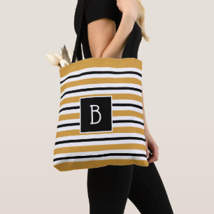Trendy Mit Monogramm Gelb , Schwarz & Weiß Streife Tasche