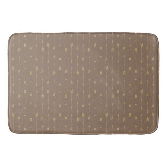 Trendy Mocha Brown & Gold Boho Arrows Bath Mat Badematte (Vorderseite)