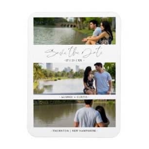 Trendy Modern 3 Wedding Engagement Fotos Collage Magnet