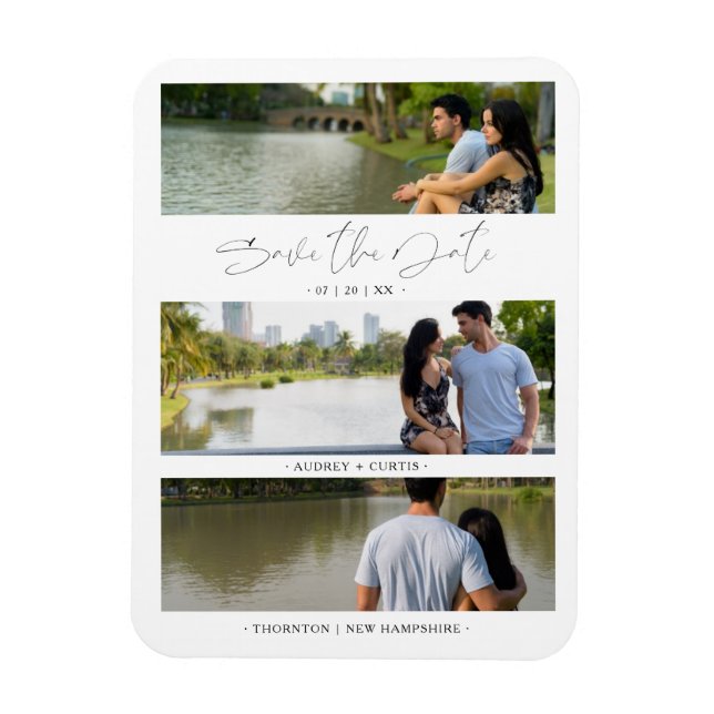 Trendy Modern 3 Wedding Engagement Fotos Collage Magnet (Vertikal)