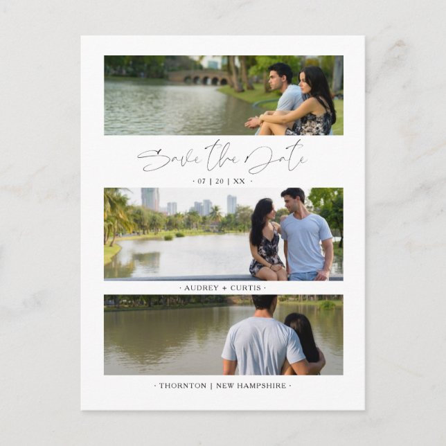 Trendy Modern 3 Wedding Engagement Fotos Collage Postkarte (Vorderseite)