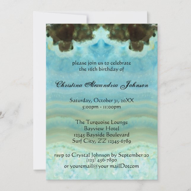 Trendy Modern Aqua Blue Crystal Sweet 16 Einladung (Vorderseite)
